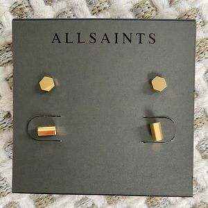 All Saints 2/pair gold studs earrings hexagonal